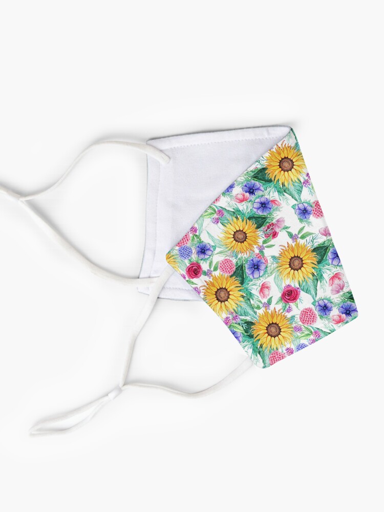 Alternate view of Sunflower, anemone, dahlia, rose and beauty berry watercolor floral Mask