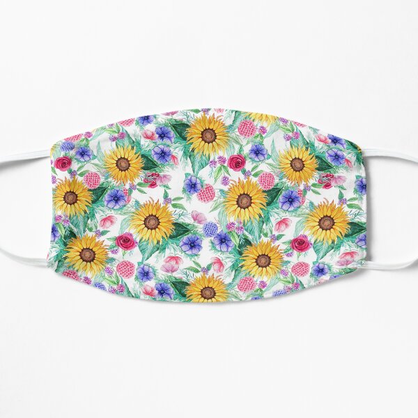 Sunflower, anemone, dahlia, rose and beauty berry watercolor floral Mask