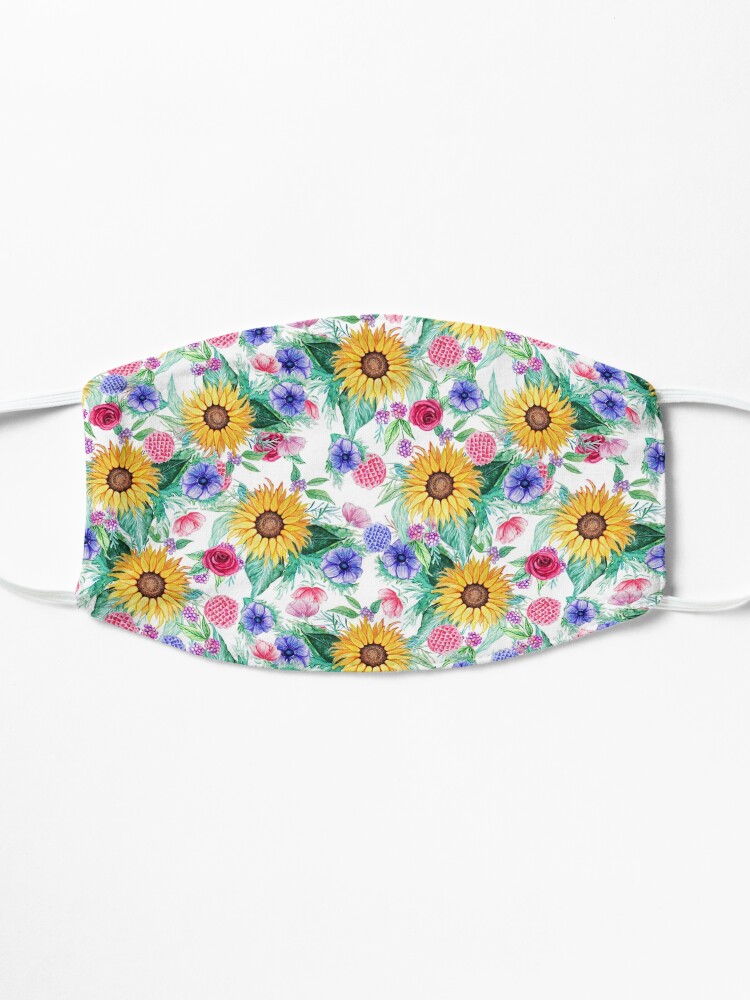 Alternate view of Sunflower, anemone, dahlia, rose and beauty berry watercolor floral Mask