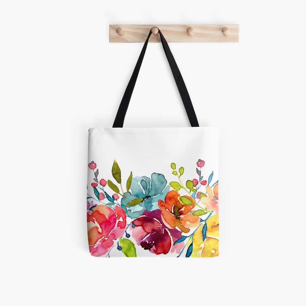 Bright Flowers Summer Watercolor Peonies Tote Bag