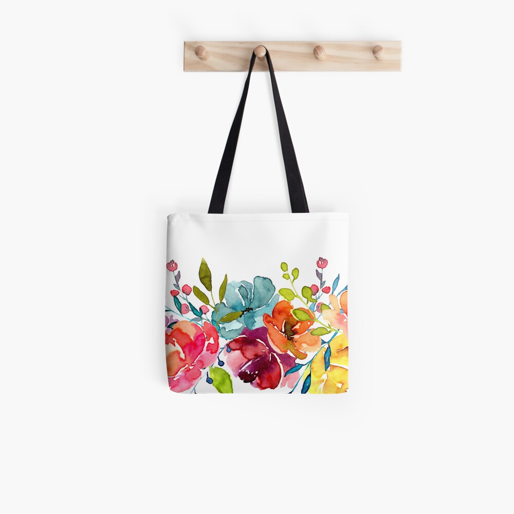 Bright Flowers Summer Watercolor Peonies Tote Bag