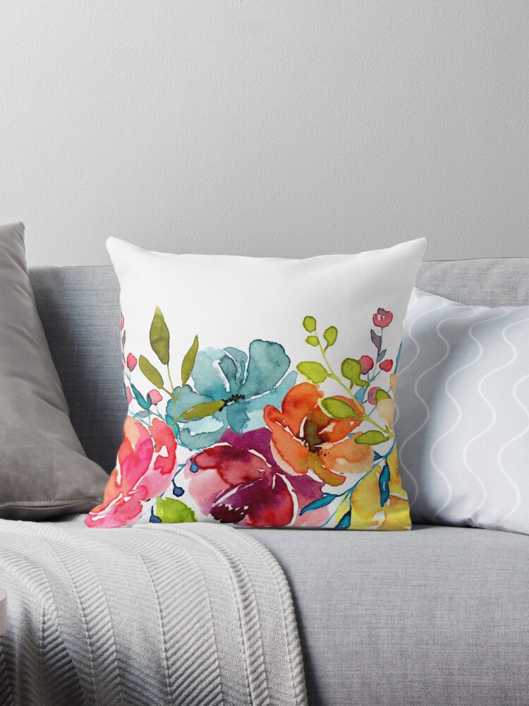 Bright Flowers Summer Watercolor Peonies Pillow for Sale by junkydotcom Redbubble