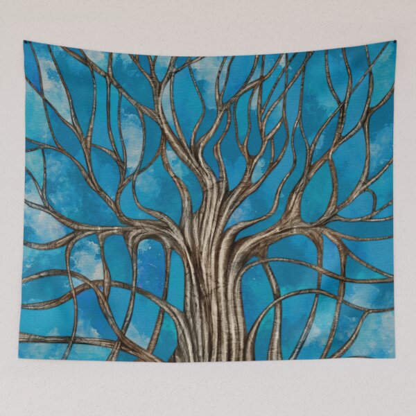 Item preview, Mystic Tree of Life Mosaic Blue Watercolor designed and sold by k9printart.