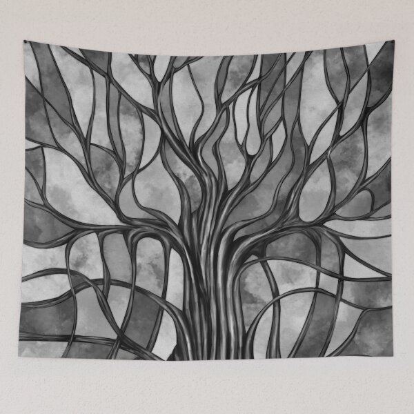 Item preview, Mystic Tree of Life Mosaic Grayscale Watercolor designed and sold by k9printart.