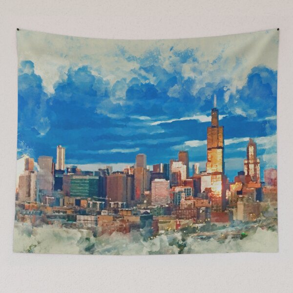 Item preview, Chicago at dusk - Mixed Media designed and sold by k9printart.