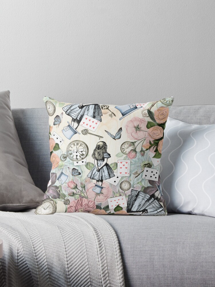 Thumbnail 1 of 4, Pillow, Alice In Wonderland Collage designed and sold by maryedenoa.