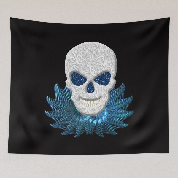 Item preview, Lacy Floral Faux Blue Glitter Eyes Skull With Blue Decorative Collar designed and sold by Atteestude.