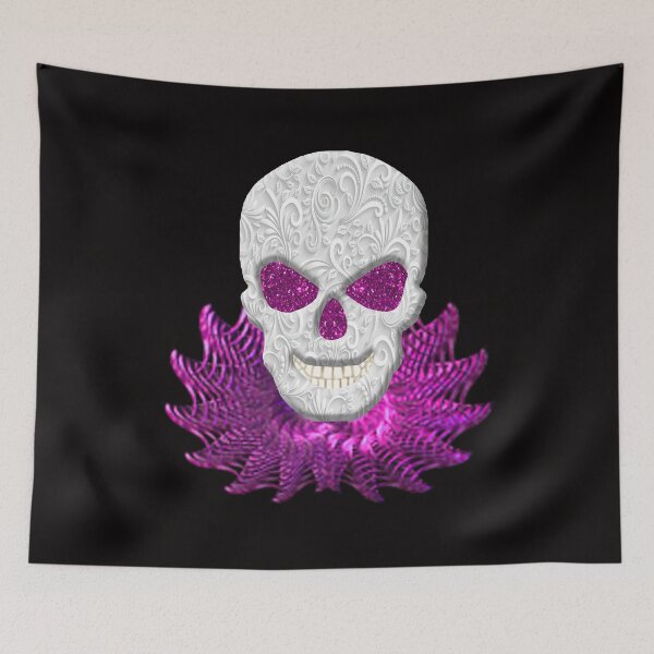 Item preview, Lacy Floral Faux Pink Glitter Eyes Skull With Blue Decorative Collar  designed and sold by Atteestude.