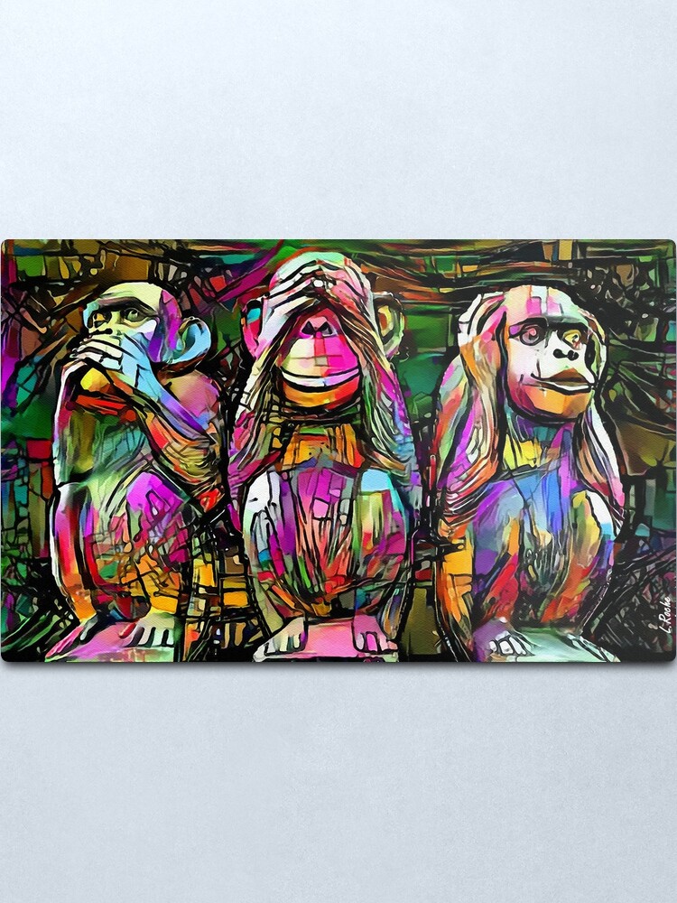 Alternate view of 3 MONKEYS - monkeys, singes, gorilles, gorillas, mono, léa Roche paintings Metal Print