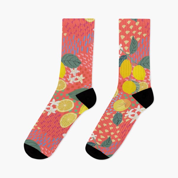 Item preview, Lemons and flowers with geometric pattern designed and sold by Flyingwall.