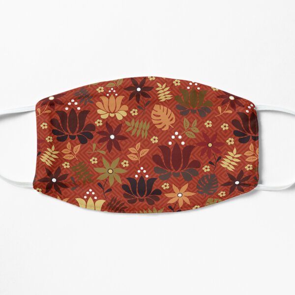 orange and yellow flowers on rust red Mask