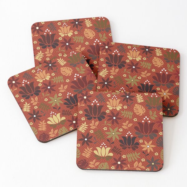 Item preview, orange and yellow flowers on rust red  designed and sold by colorofmagic.