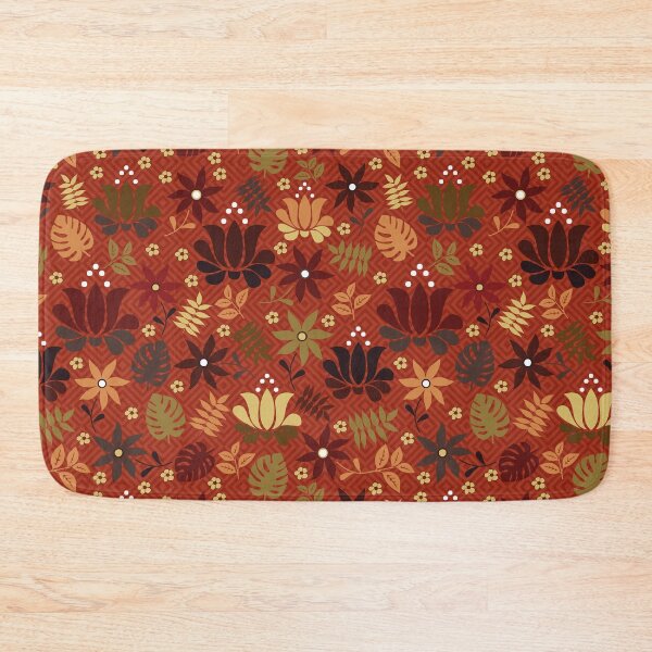 Item preview, orange and yellow flowers on rust red  designed and sold by colorofmagic.