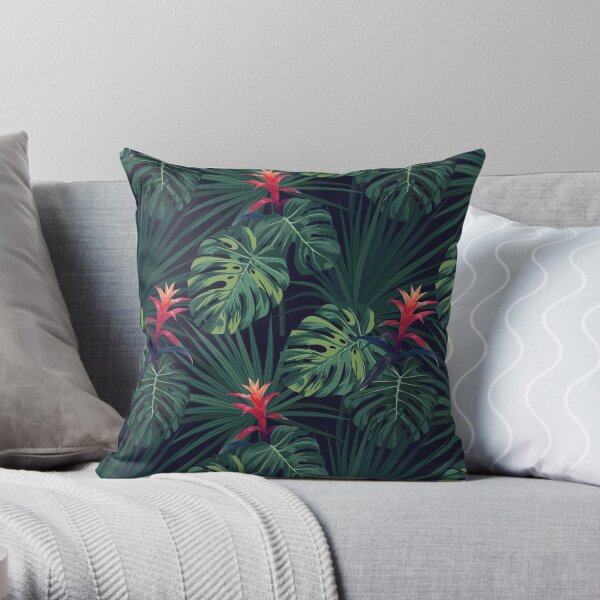 Tropical pattern with Guzmania Throw Pillow