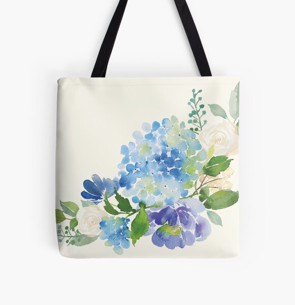 Blue Watercolor Hydrangea All Over Print Tote Bag