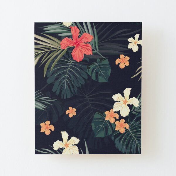 Dark tropical flowers Wood Mounted Print