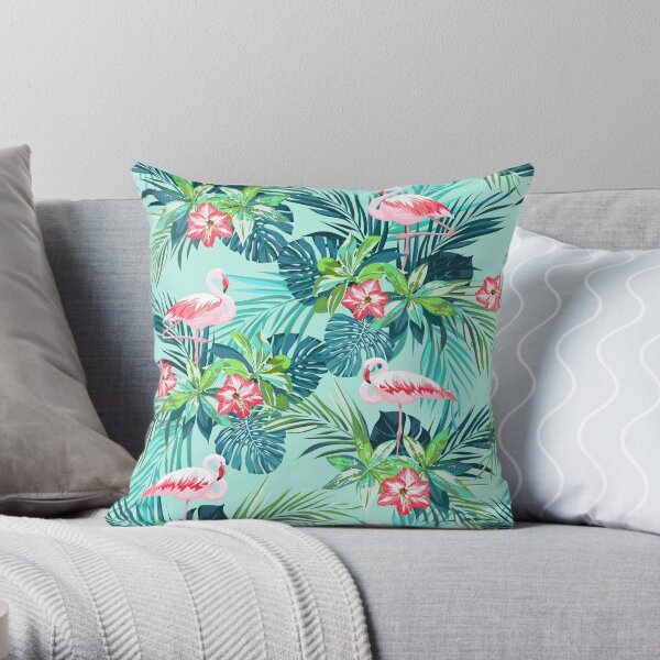 Bright green flamingos Throw Pillow