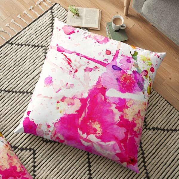 flower and splash in pink Floor Pillow