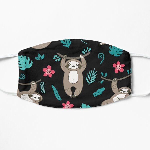 Cute Sloths: Floral blue and red sloth pattern Flat Mask