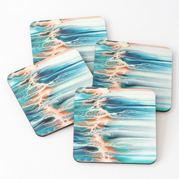 Item preview, Coral, Blue, Teal, and Grey Ocean Inspired Abstract Fluid Art  designed and sold by CrystalCoast.