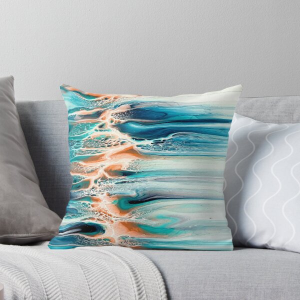 Item preview, Coral, Blue, Teal, and Grey Ocean Inspired Abstract Fluid Art  designed and sold by CrystalCoast.
