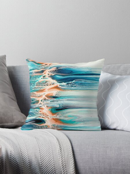 Item preview, Coral, Blue, Teal, and Grey Ocean Inspired Abstract Fluid Art  designed and sold by CrystalCoast.