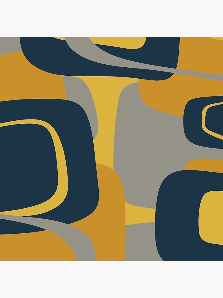 Thumbnail 4 of 4, Pillow, Mid Century Modern Retro Abstract Pattern in Navy Blue, Mustard Yellow, and Gray designed and sold by kierkegaard.