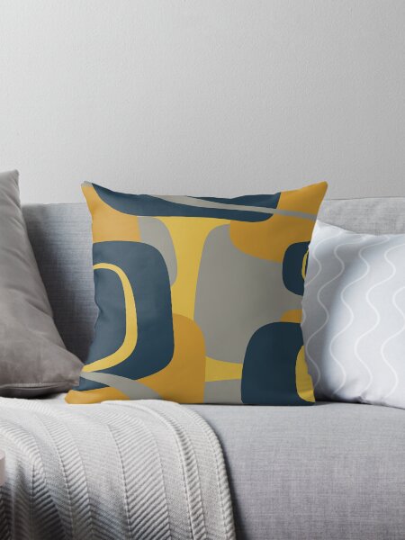 Mid Century Modern Retro Abstract Pattern in Navy Blue Mustard Yellow and Gray Pillow for Sale by kierkegaard Redbubble