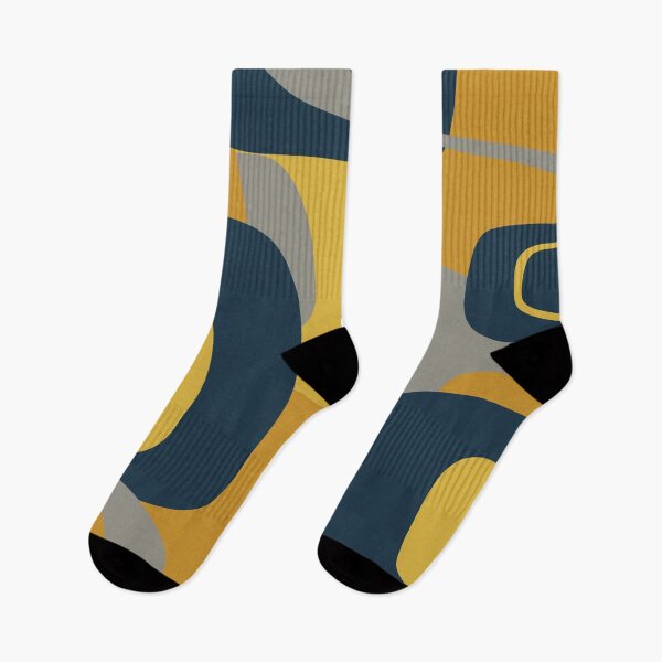 Item preview, Mid Century Modern Retro Abstract Pattern in Navy Blue, Mustard Yellow, and Gray designed and sold by kierkegaard.