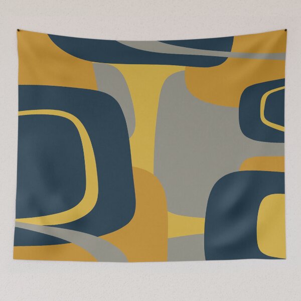 Item preview, Mid Century Modern Retro Abstract Pattern in Navy Blue, Mustard Yellow, and Gray designed and sold by kierkegaard.