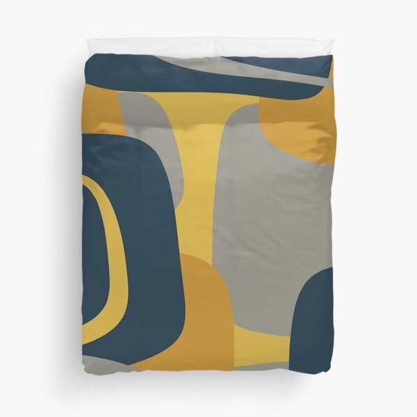 Mid Century Modern Retro Abstract Pattern in Navy Blue, Mustard Yellow, and Gray Duvet Cover