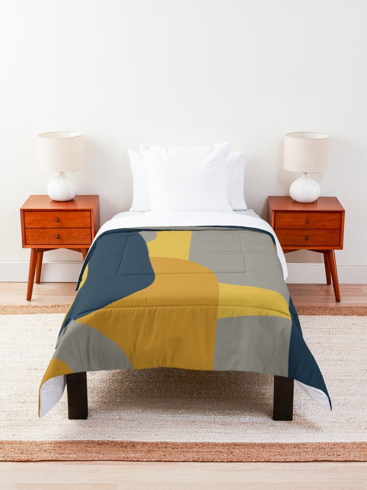 "Mid Century Modern Retro Abstract Pattern in Navy Blue, Mustard Yellow