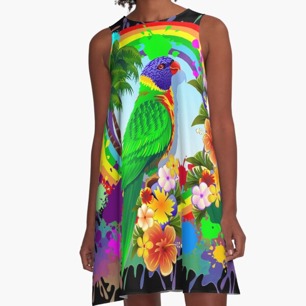 Rainbow Lorikeet Parrot Art A-Line Dress