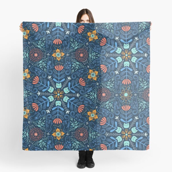 Cats kaleidoscope. Flowers and kitties. Scarf