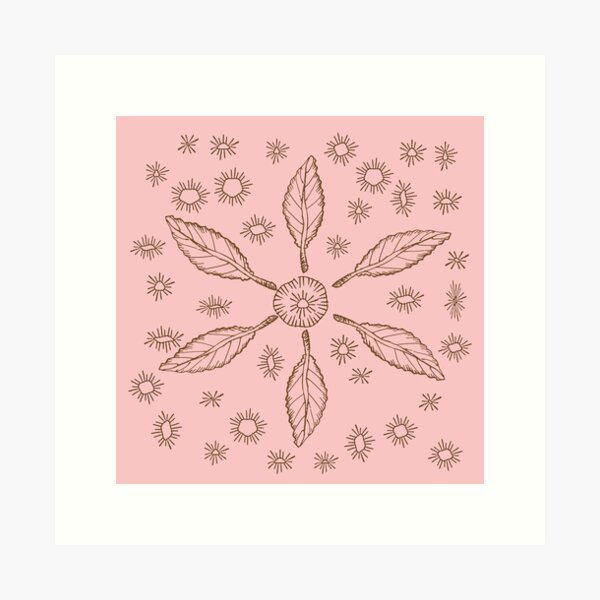 Doodle Leaf Pattern in Pink Art Print