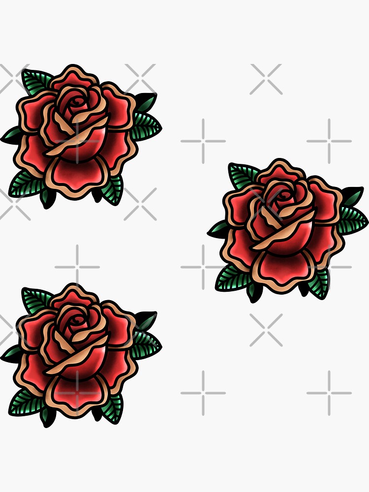 Thumbnail 3 of 3, Sticker, American Traditional Rose Flower designed and sold by trajeado14.