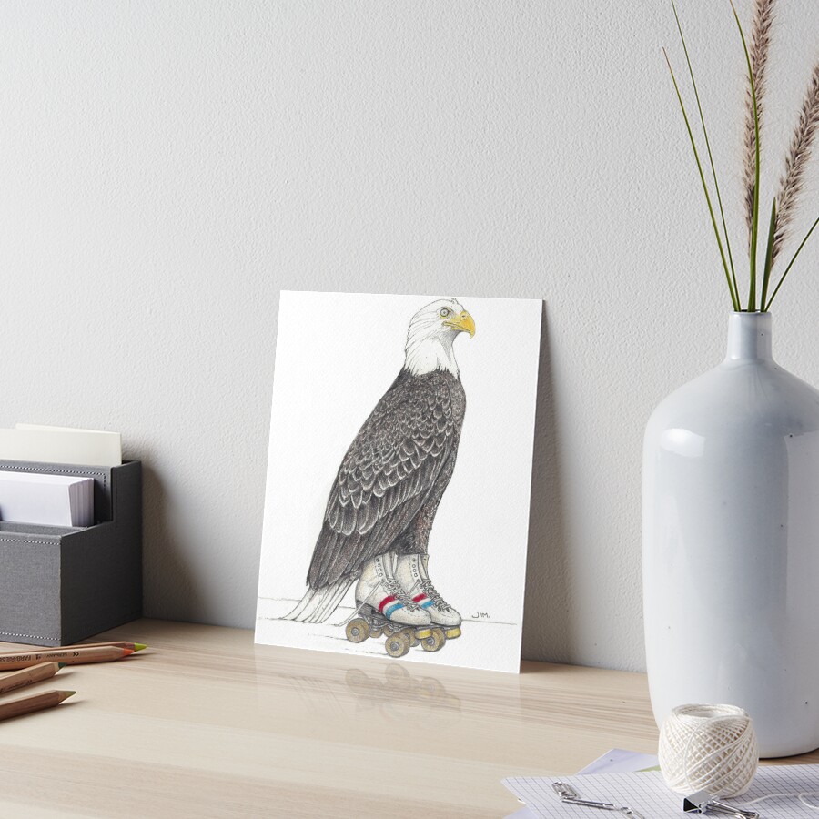 Eagle on roller skates Art Board Print