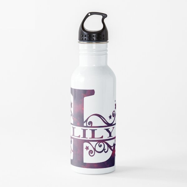 Lily | Girls Name and Monogram in Dark Purple Water Bottle