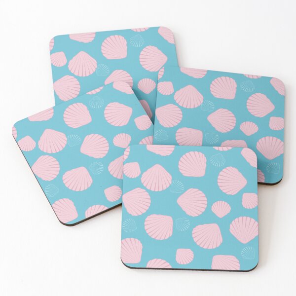 Item preview, Pink shells on turquoise teal. Hand drawn design. designed and sold by Zoe Jane Designs.