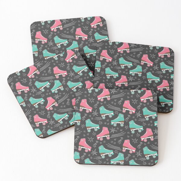 Item preview, Retro 70s roller blades rink nostalgia on black pattern designed and sold by Dana Du.