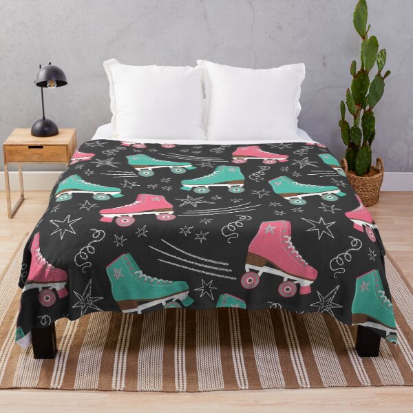Item preview, Retro 70s roller blades rink nostalgia on black pattern designed and sold by Dana Du.