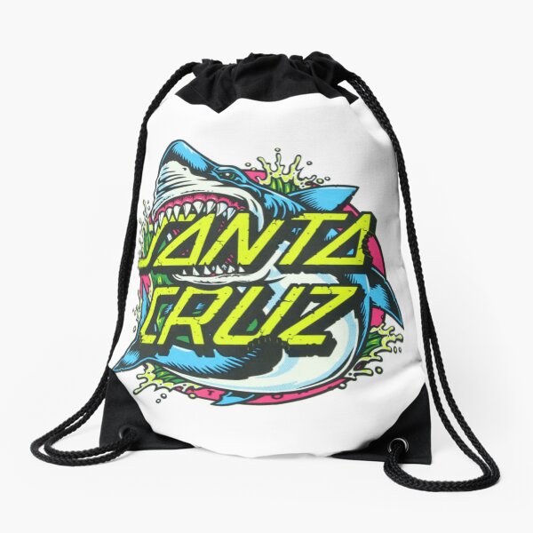 Shark Santa Cruz Sticker Drawstring Bag