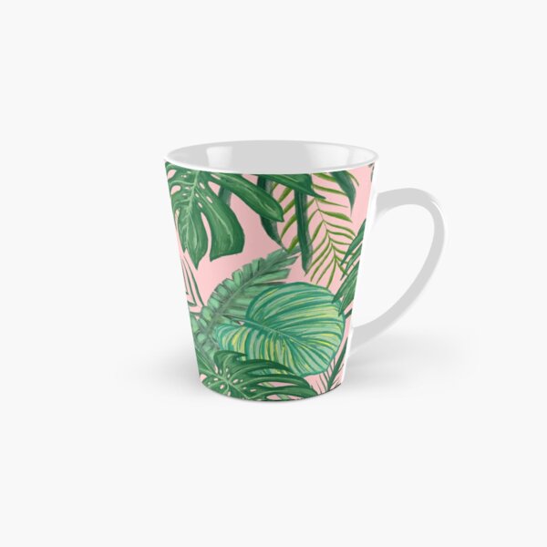 Pink Tropical Floral Leaves And Jungle Plants  Tall Mug