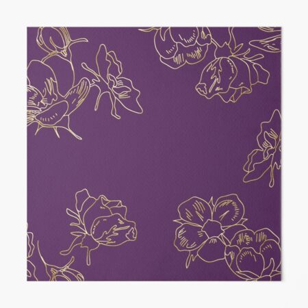 Gold Flowers Purple Background Art Board Print by TopMask