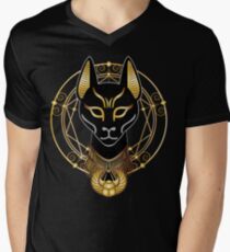 Goldener Bastet T-Shirt mit V-Ausschnitt
