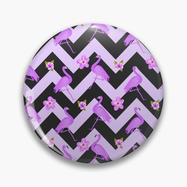 Item preview, Black and Purple Zig Zag With Flamingos and hawaiian flowers Pattern designed and sold by Arch4Design.