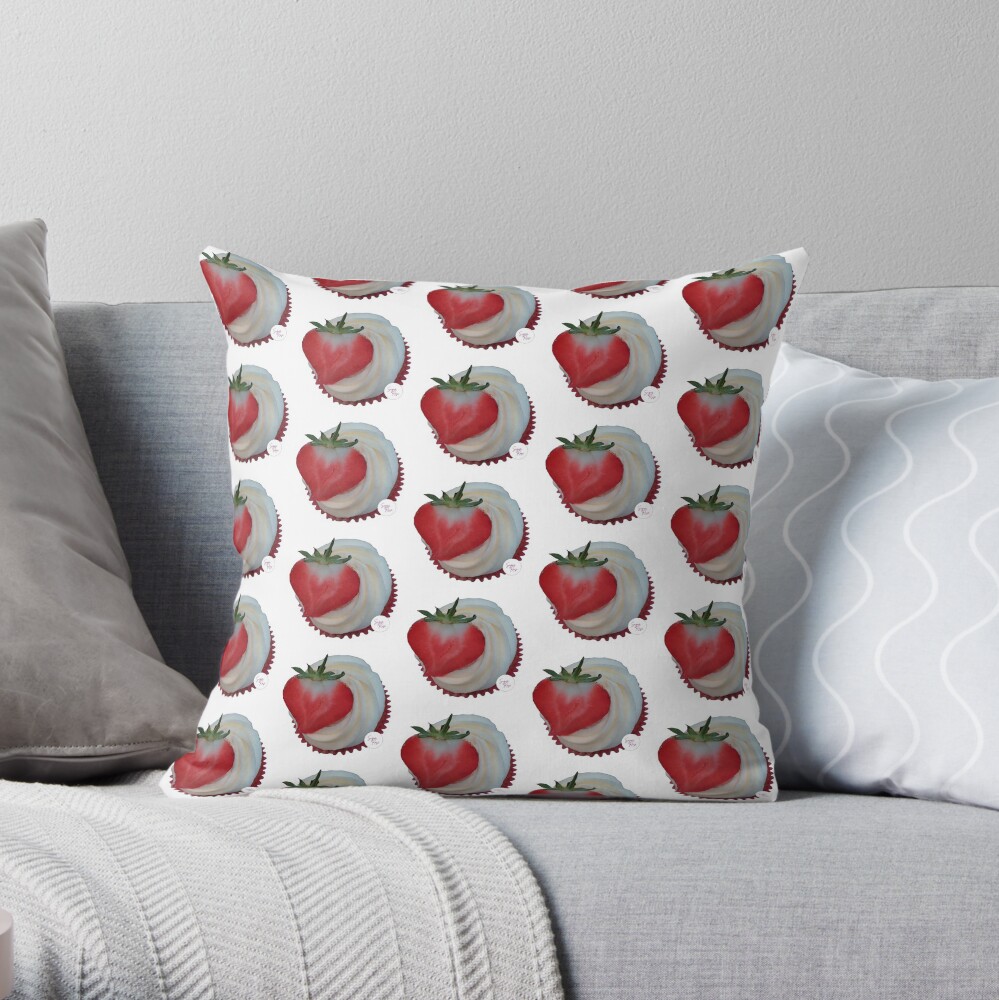 Strawberry and Vanilla Cupcake Throw Pillow