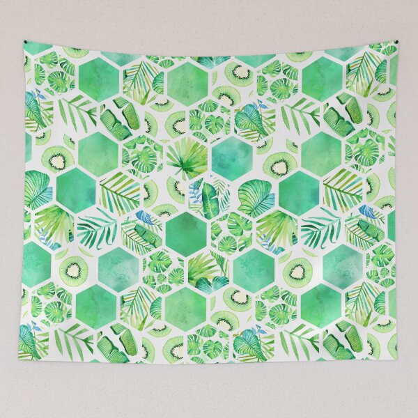 Aperçu de l'œuvre Carreaux hexagonaux en mosaïque verte tropicale créée et vendue par KConfetti.
