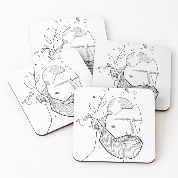 Item preview, Hipster bearded men head for men who loves planets and space	 designed and sold by piastrelli.