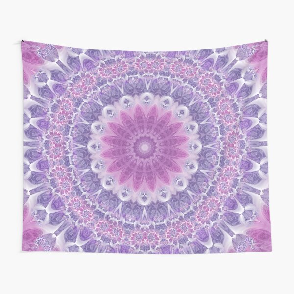 Purple and Pink Fractal Mandala Tapestry